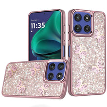 For Moto G Stylus 2025 Case Glitter Flakes w/ Cute Butterflies + Tempered Glass