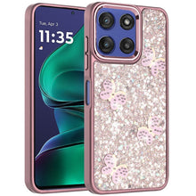For Moto G Stylus 2025 Case Glitter Flakes w/ Cute Butterflies + Tempered Glass