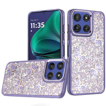 For Moto G Stylus 2025 Case Glitter Flakes w/ Cute Butterflies + Tempered Glass