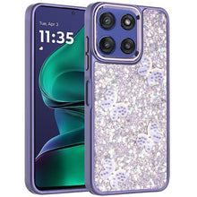 For Moto G Stylus 2025 Case Glitter Flakes w/ Cute Butterflies + Tempered Glass