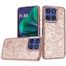 For Moto G Stylus 2025 Case Glitter Flakes w/ Cute Butterflies + Tempered Glass