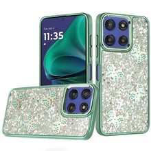 For Moto G Stylus 2025 Case Glitter Flakes w/ Cute Butterflies + Tempered Glass