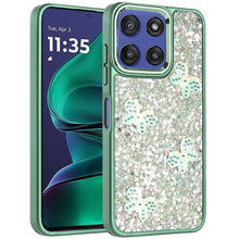 For Moto G Stylus 2025 Case Glitter Flakes w/ Cute Butterflies + Tempered Glass