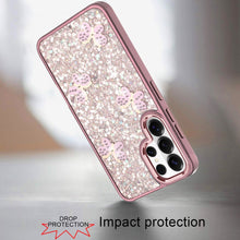 For Samsung S26 Ultra Case Full Glitter Flakes Cute Butterflies + Tempered Glass