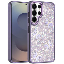 For Samsung S26 Ultra Case Full Glitter Flakes Cute Butterflies + Tempered Glass