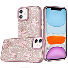 For iPhone 11 6.1 in. Case Full Glitter Flakes Cute Butterflies + Tempered Glass