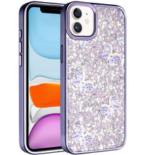 For iPhone 11 6.1 in. Case Full Glitter Flakes Cute Butterflies + Tempered Glass