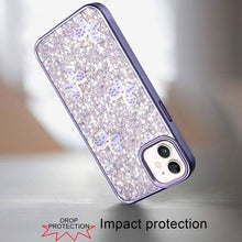 For iPhone 11 6.1 in. Case Full Glitter Flakes Cute Butterflies + Tempered Glass