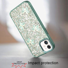 For iPhone 11 6.1 in. Case Full Glitter Flakes Cute Butterflies + Tempered Glass