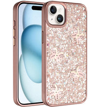 For iPhone 15 Case Full Glitter Flakes with Cute Butterflies + 2 Tempered Glass