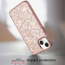For iPhone 15 Case Full Glitter Flakes with Cute Butterflies + 2 Tempered Glass