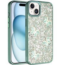 For iPhone 15 Case Full Glitter Flakes with Cute Butterflies + 2 Tempered Glass