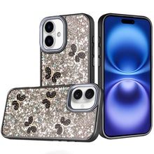 For iPhone 17 Case Full Glitter Flakes with Cute Butterflies + Tempered Glass