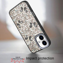 For iPhone 17 Case Full Glitter Flakes with Cute Butterflies + Tempered Glass
