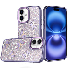For iPhone 17 Case Full Glitter Flakes with Cute Butterflies + Tempered Glass