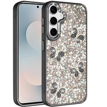 For Samsung S25 FE Case Full Glitter Flakes w/ Cute Butterflies + Tempered Glass