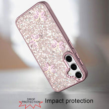 For Samsung S25 FE Case Full Glitter Flakes w/ Cute Butterflies + Tempered Glass