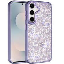 For Samsung S25 FE Case Full Glitter Flakes w/ Cute Butterflies + Tempered Glass