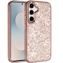 For Samsung S25 FE Case Full Glitter Flakes w/ Cute Butterflies + Tempered Glass