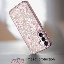 For Samsung S26 6.3" Case Full Glitter Flakes Cute Butterflies + Tempered Glass