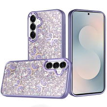 For Samsung S26 6.3" Case Full Glitter Flakes Cute Butterflies + Tempered Glass