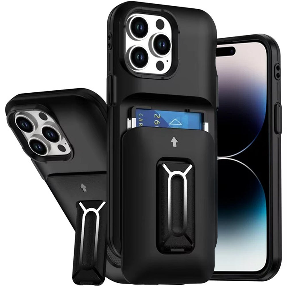 For iPhone 14 PRO MAX 6.7 in.Case Card Holder Cover with Kickstand and Strap