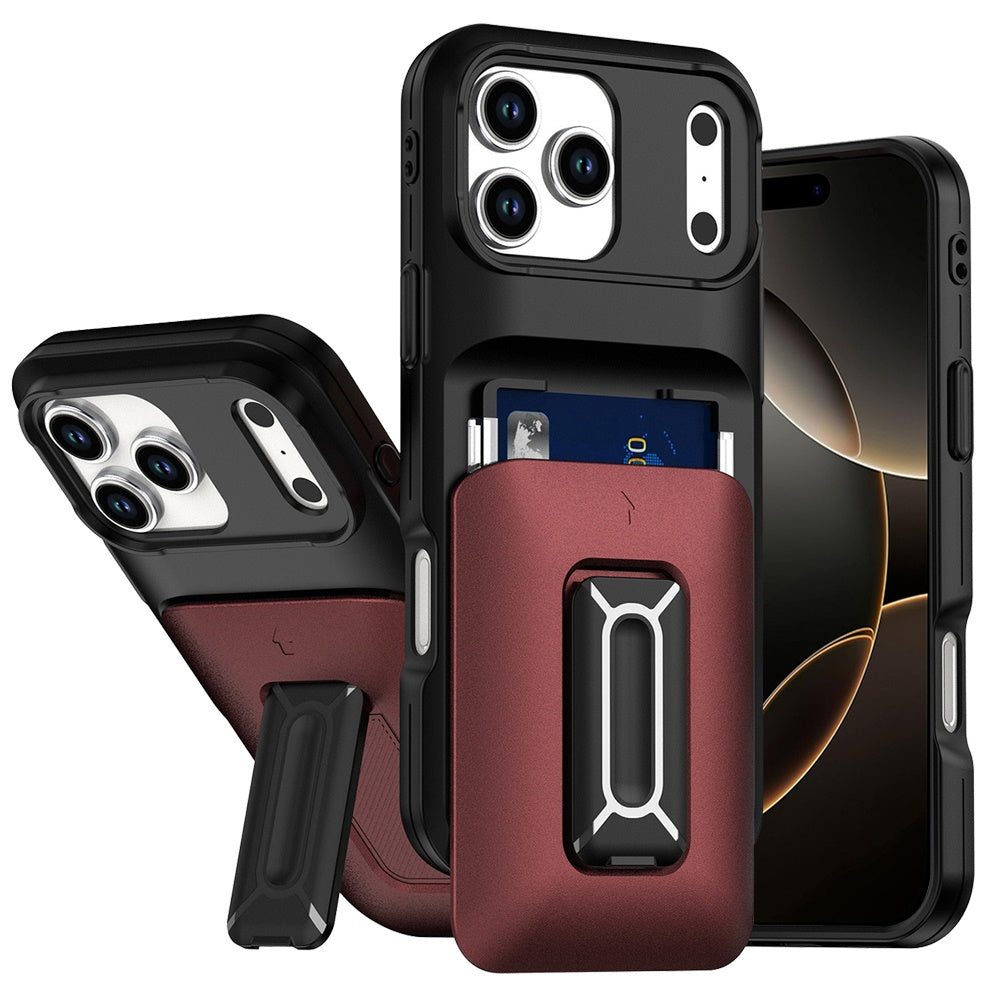 For iPhone 17 Pro Max Case Card Holder with Kickstand and Strap + Tempered Glass