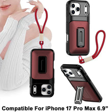 For iPhone 17 Pro Max Case Card Holder with Kickstand and Strap + Tempered Glass