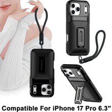For iPhone 17 PRO Case 2x Card Holder with Kickstand and Strap + Tempered Glass