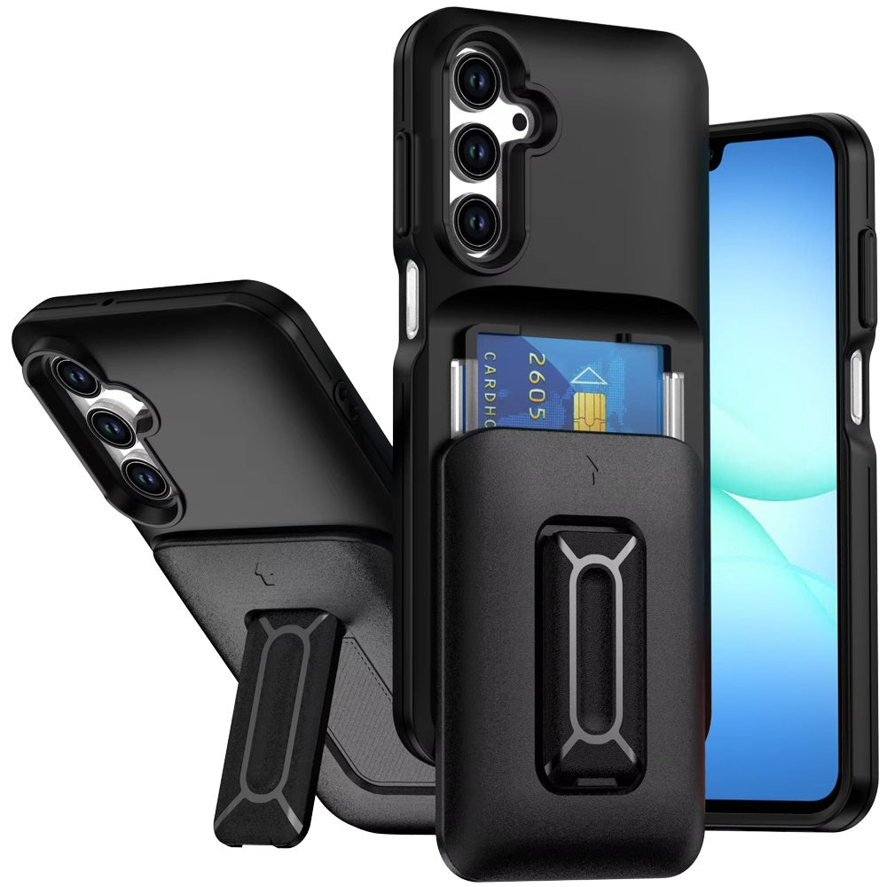 For Samsung A17 5G Case Card Holder with Kickstand and Strap + Tempered Glass