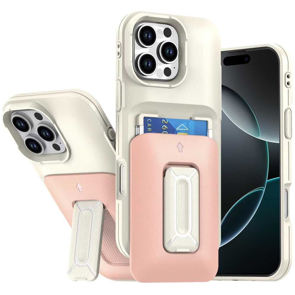 For iPhone 16 PRO MAX Case Card Holder with Kickstand and Strap + Tempered Glass