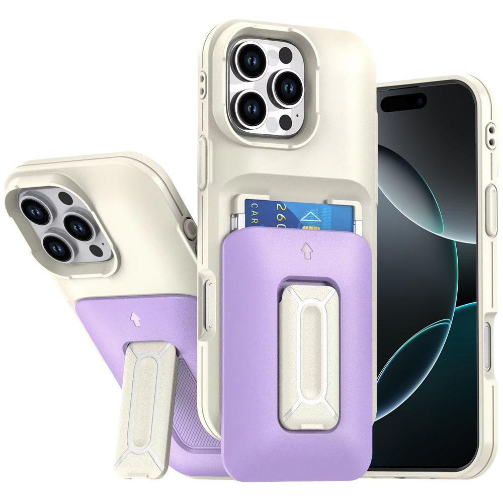 For iPhone 16 PRO MAX Case Card Holder with Kickstand and Strap + Tempered Glass