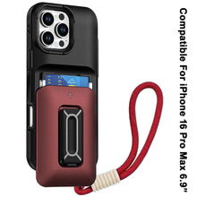 For iPhone 16 PRO MAX Case Card Holder with Kickstand and Strap + Tempered Glass