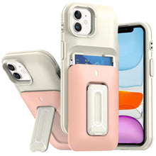 For iPhone 11 6.1 in. Case Card Holder with Kickstand and Strap + Tempered Glass