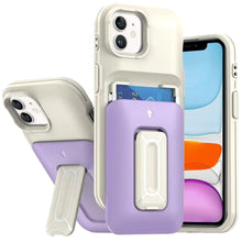 For iPhone 11 6.1 in. Case Card Holder with Kickstand and Strap + Tempered Glass