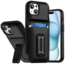 For iPhone 15 Case Thic Card Holder with Kickstand and Strap + 2 Tempered Glass