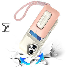 For iPhone 16 6.1inch Case Card Holder with Kickstand and Strap + Tempered Glass