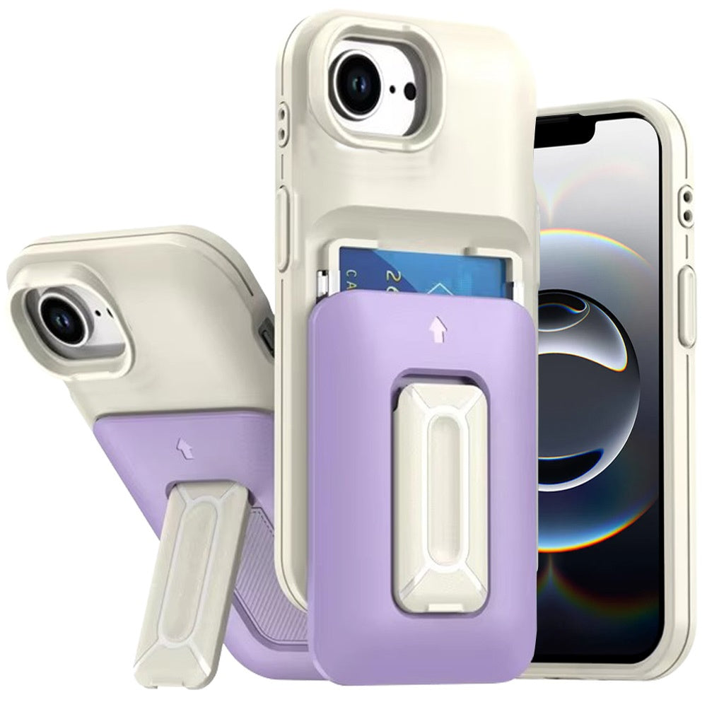 For iPhone 16e Case Card Holder Cover with Kickstand and Strap + Tempered Glass