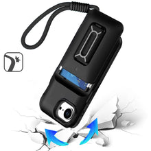 For iPhone 16e Case Card Holder Cover with Kickstand and Strap + Tempered Glass
