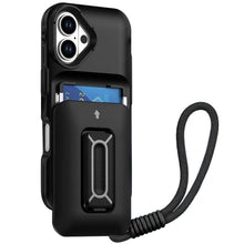 For iPhone 17 Case 2x Card Holder with Kickstand and Strap + Tempered Glass