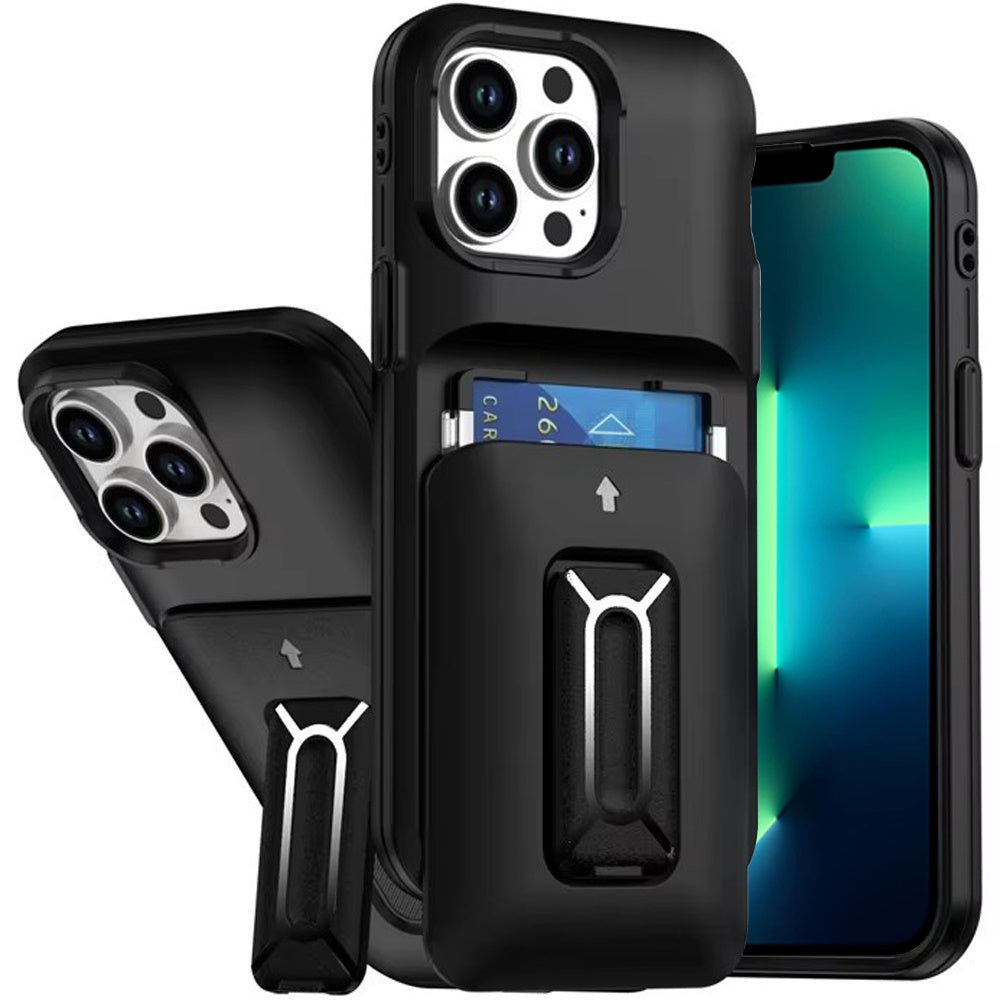For iPhone 13 Pro Max Case Thick Card Holder Cover with Kickstand and Hand Strap