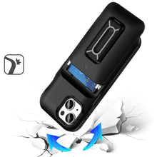 For iPhone 13/14 Case Card Holder with Kickstand and Strap + Tempered Glass