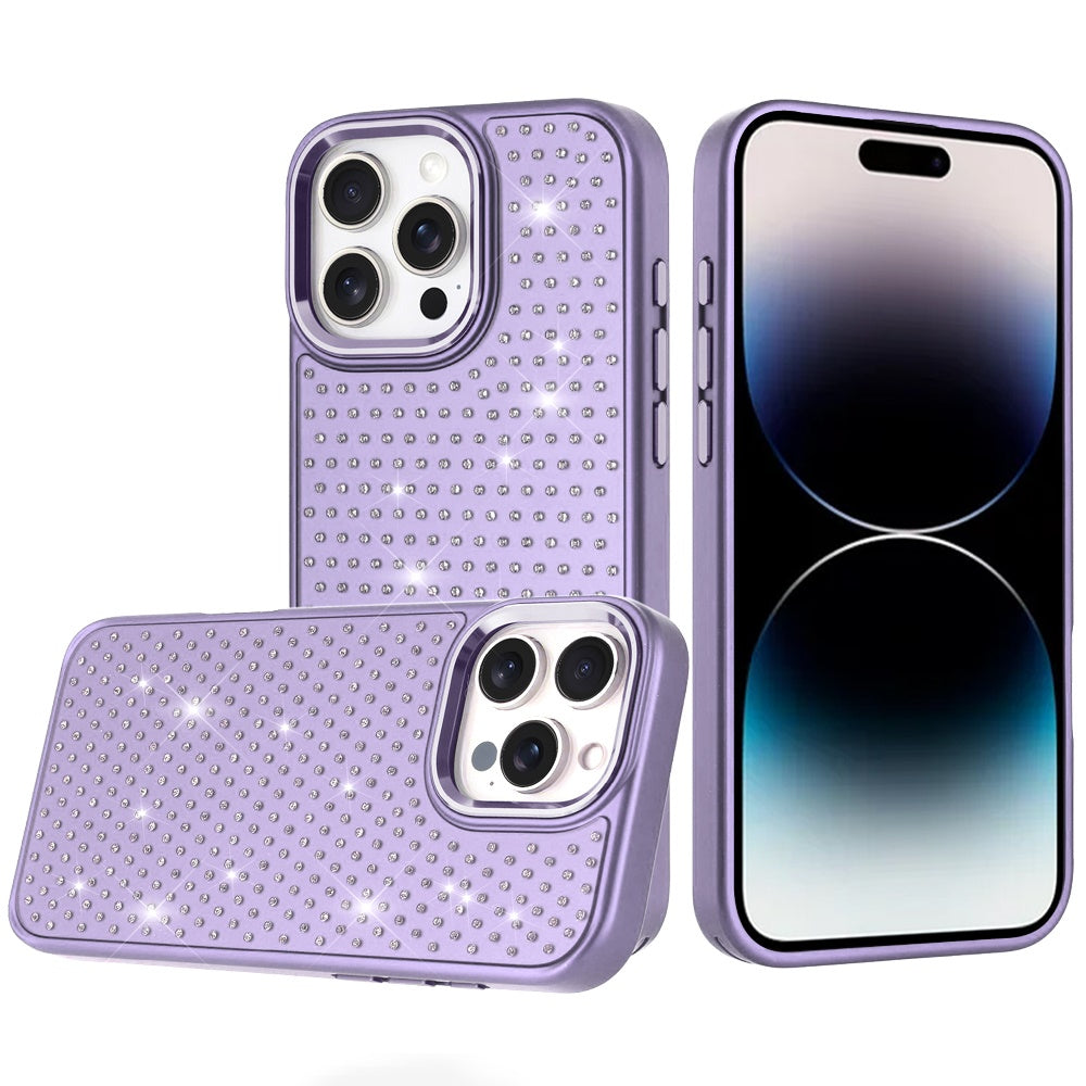 For iPhone 14 PRO MAX 6.7 in.Case Rhinestone Faux Crystals Chrome Plated Cover