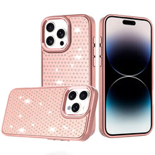 For iPhone 14 PRO MAX 6.7 in.Case Rhinestone Faux Crystals Chrome Plated Cover