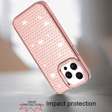 For iPhone 14 PRO MAX 6.7 in.Case Rhinestone Faux Crystals Chrome Plated Cover
