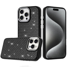 For iPhone 15 Pro Max Case Rhinestone Crystals Chrome Plated + 2 Tempered Glass