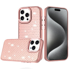 For iPhone 15 Pro Max Case Rhinestone Crystals Chrome Plated + 2 Tempered Glass
