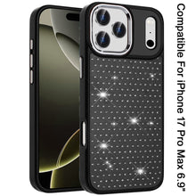 For iPhone 17 Pro Max Case Bling Faux Crystals Chrome Plated + Tempered Glass