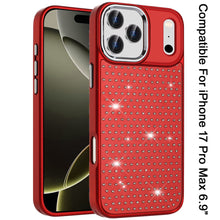 For iPhone 17 Pro Max Case Bling Faux Crystals Chrome Plated + Tempered Glass