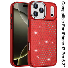 For iPhone 17 PRO Case Bling Faux Crystals Chrome Plated Cover + Tempered Glass